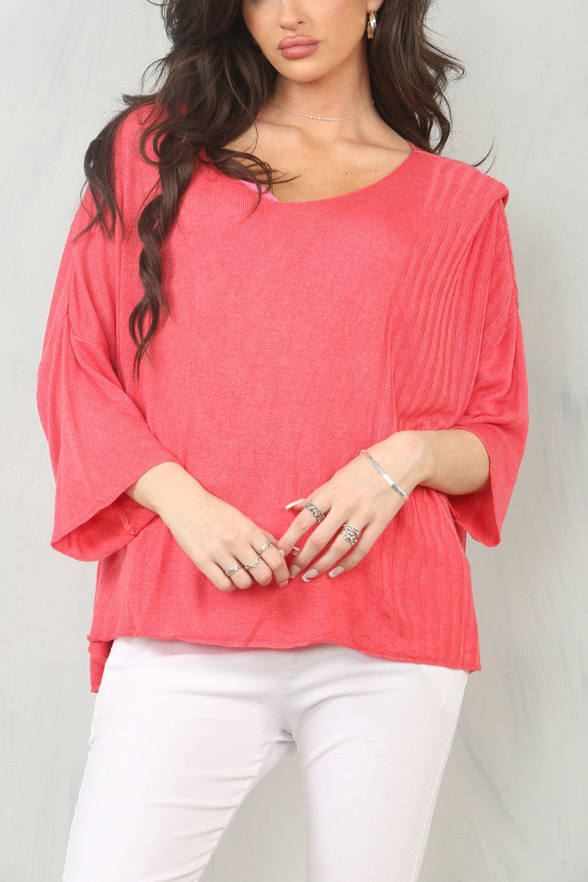 FIJNGEBREIDE SLOUCHY TRUI - LIPSTICK ROZE