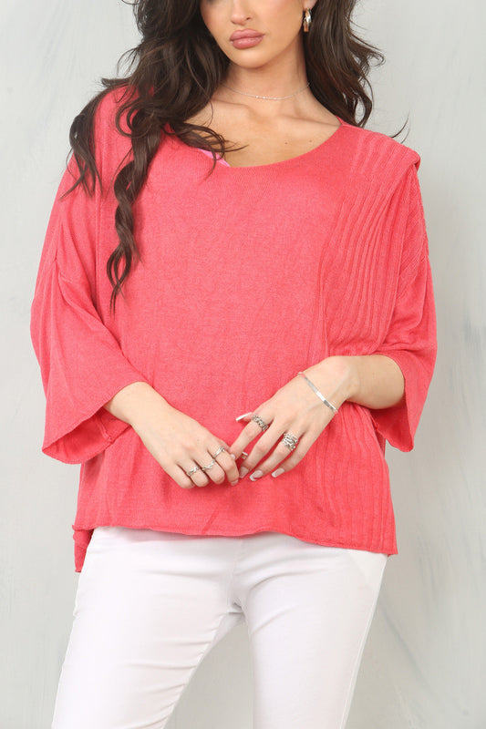 FIJNGEBREIDE SLOUCHY TRUI - LIPSTICK ROZE