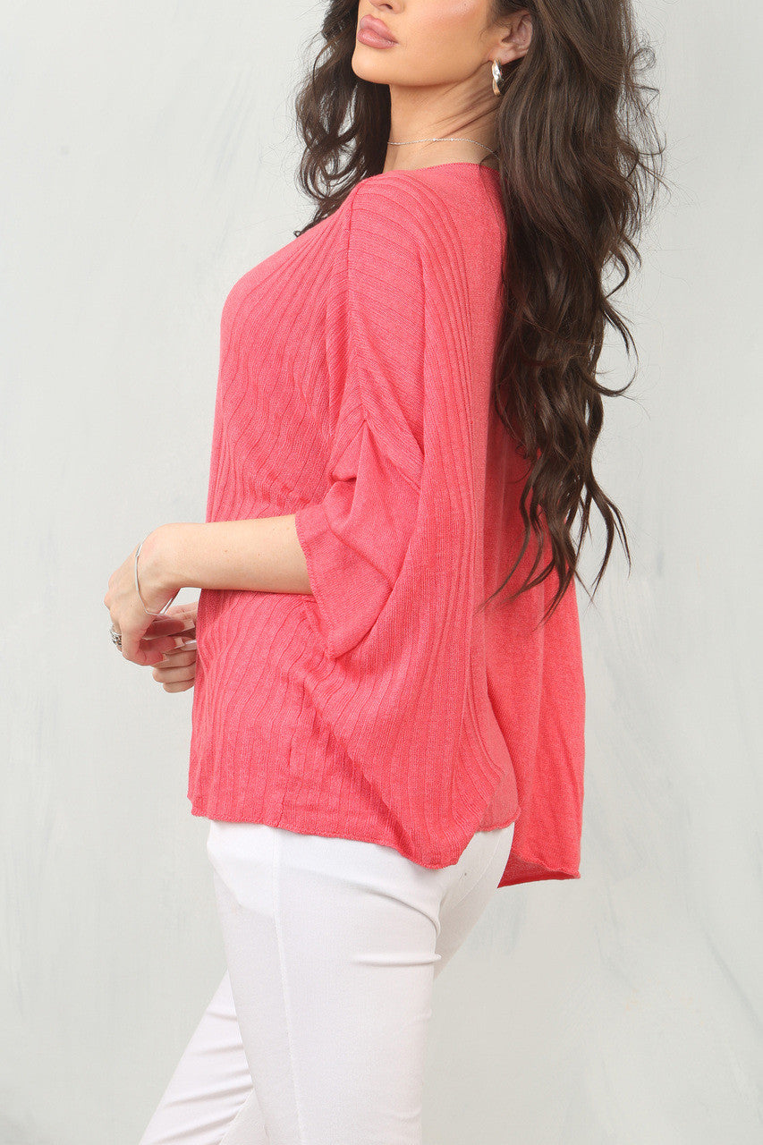 FIJNGEBREIDE SLOUCHY TRUI - LIPSTICK ROZE