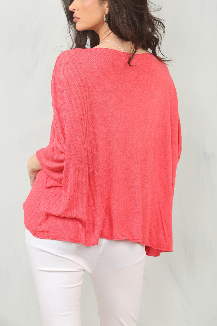 FIJNGEBREIDE SLOUCHY TRUI - LIPSTICK ROZE