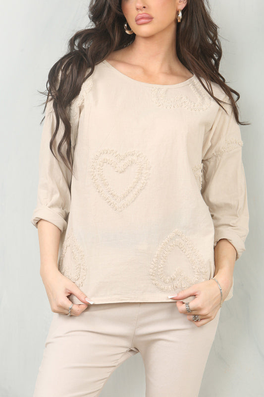 HEART TUFTED TOP - STONE
