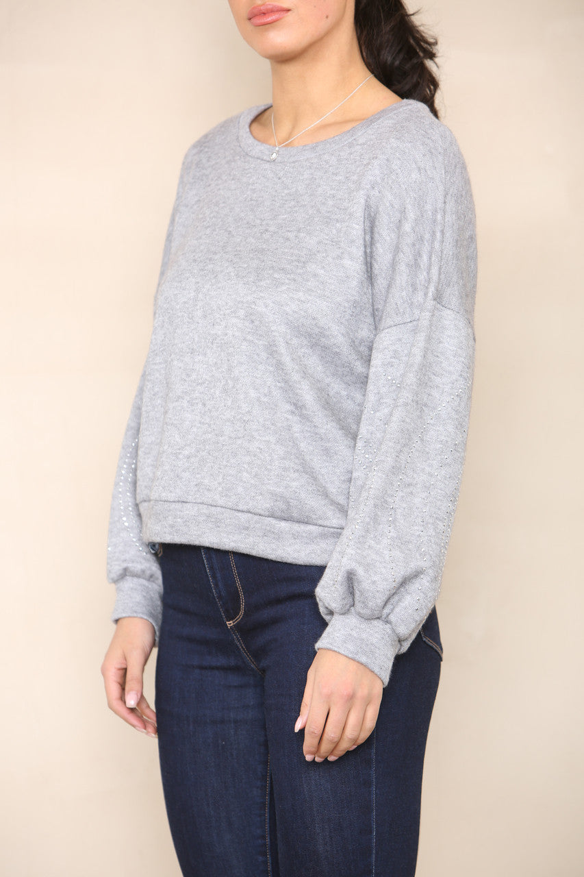 DIAMANTE SLEEVE DETAIL KNIT JUMPER GREY