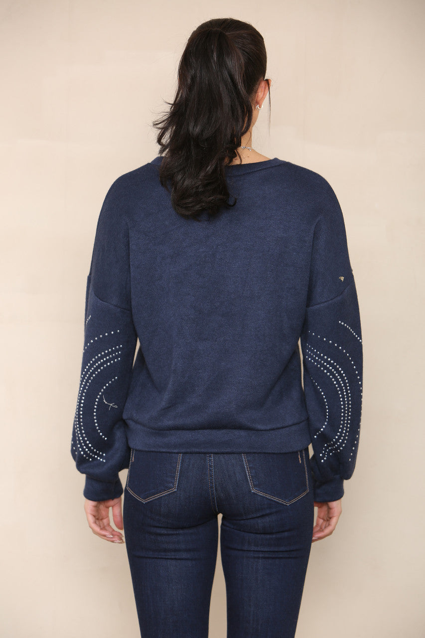 DIAMANTE SLEEVE DETAIL KNIT JUMPER NAVY