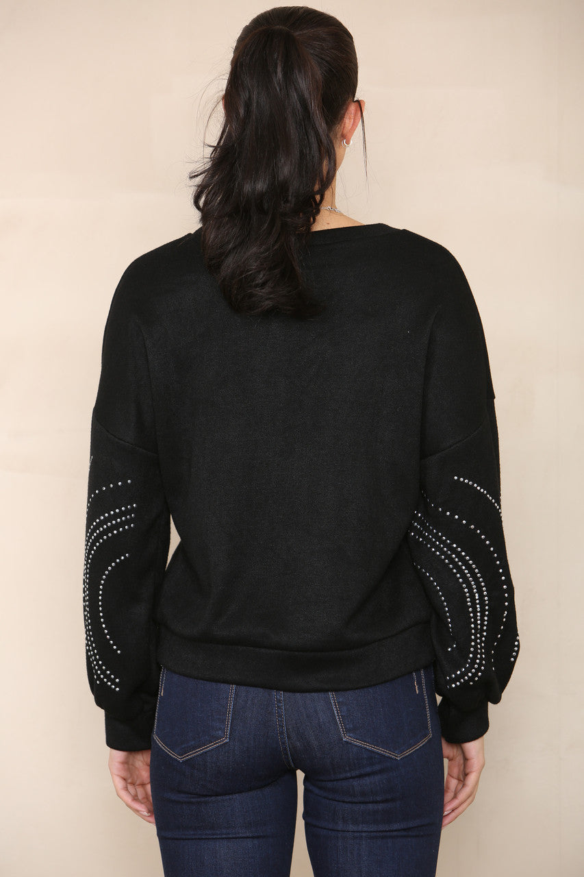 DIAMANTE SLEEVE DETAIL KNIT JUMPER BLACK