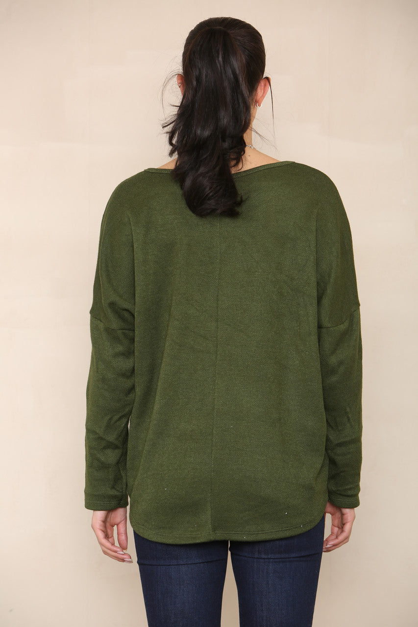 DIAMANTES SHOULDER DETAIL KNIT JUMPER KHAKI