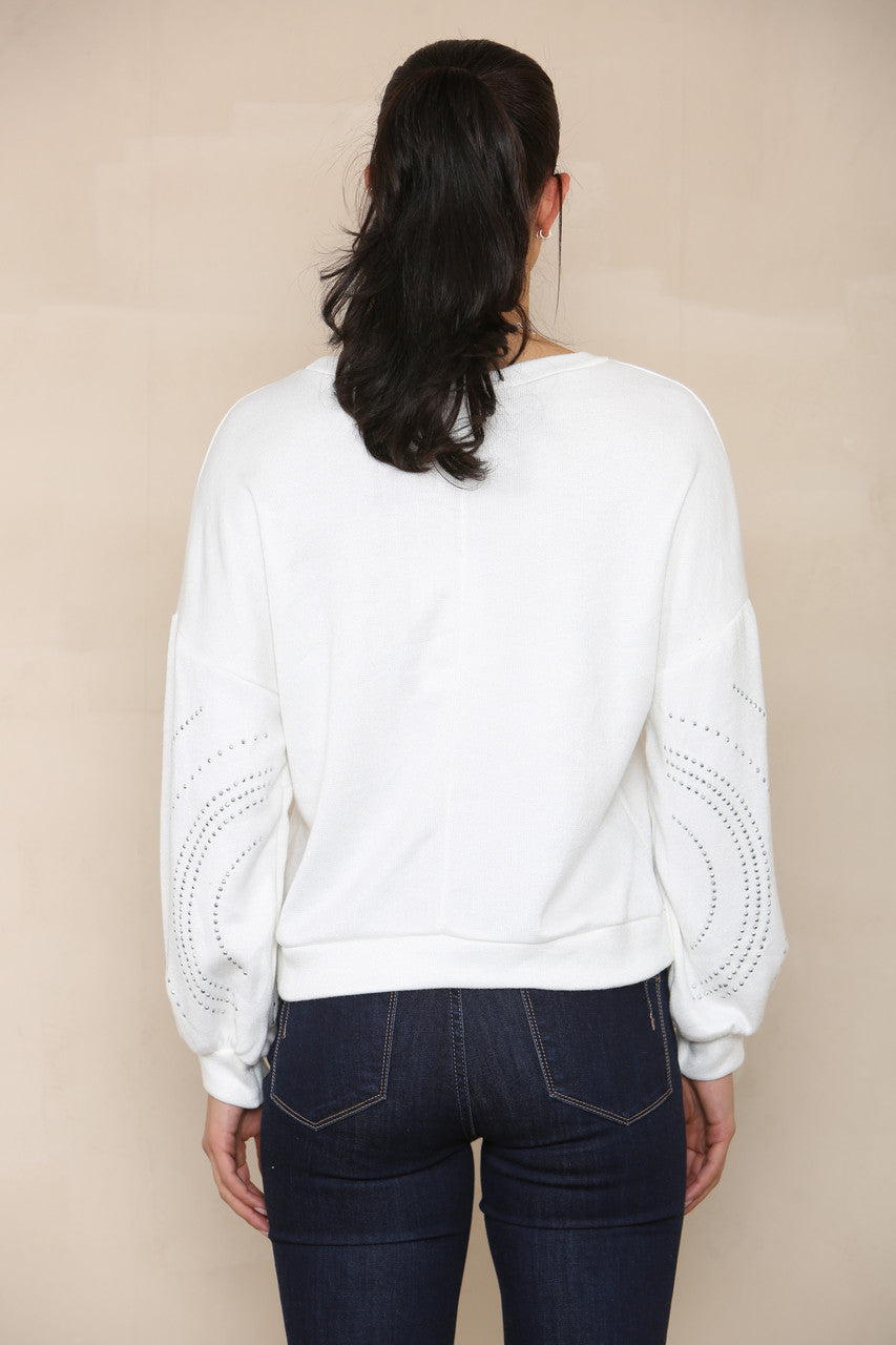 DIAMANTE SLEEVE DETAIL KNIT JUMPER WHITE
