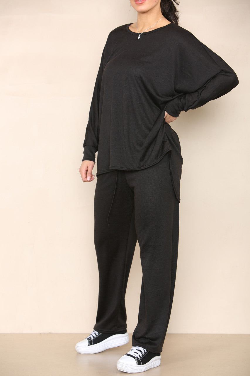 MARL TOP AND TROUSERS SET BLACK