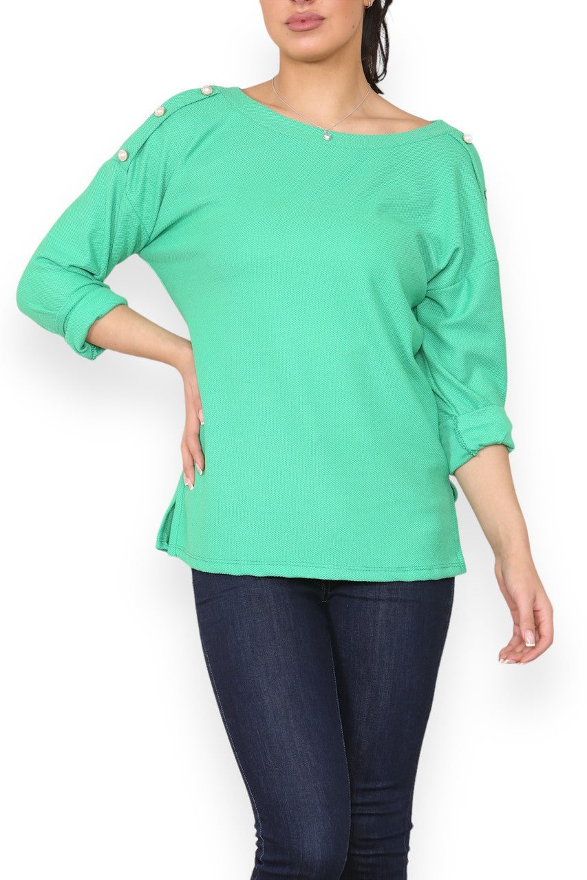 PEARL SHOULDER DETAIL TOP GREEN