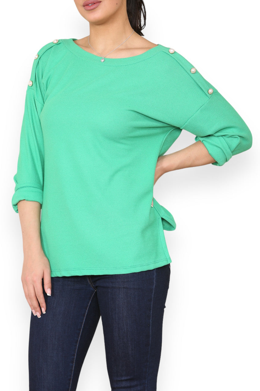 PEARL SHOULDER DETAIL TOP GREEN
