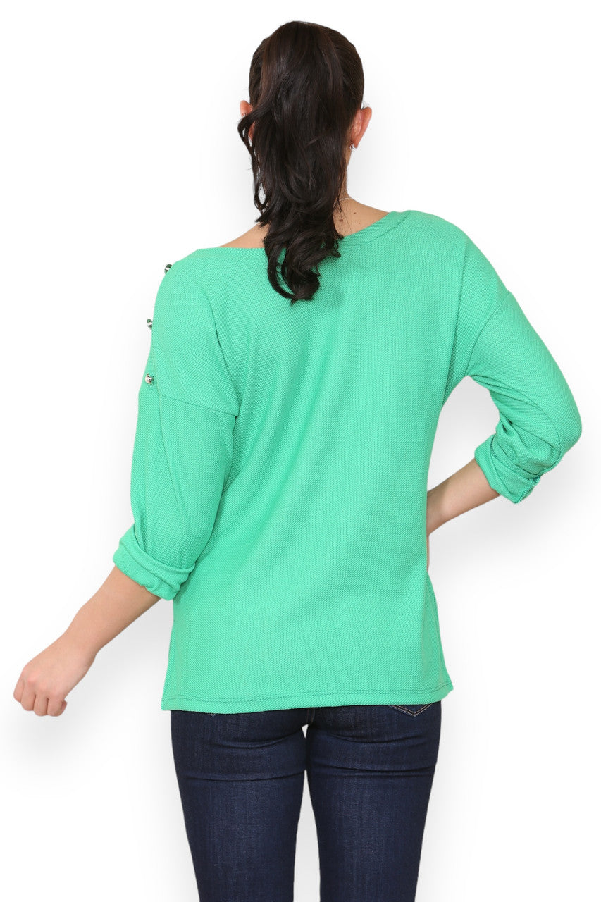 PEARL SHOULDER DETAIL TOP GREEN
