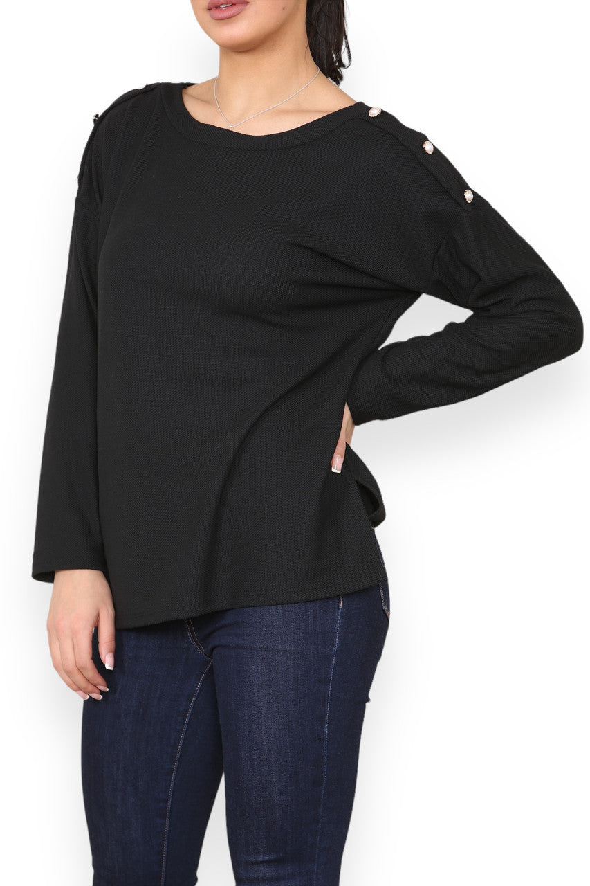 PEARL SHOULDER DETAIL TOP BLACK