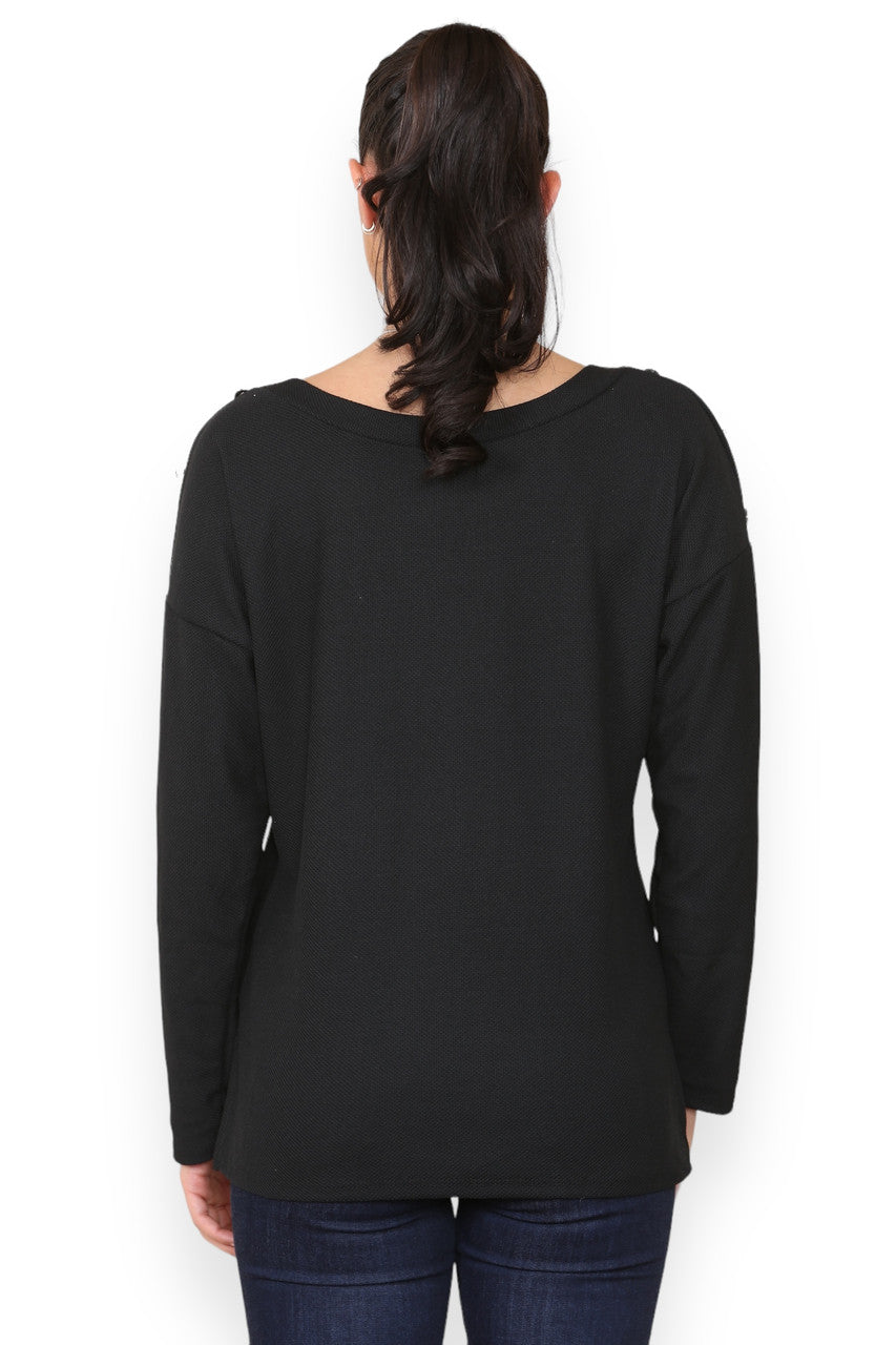 PEARL SHOULDER DETAIL TOP BLACK