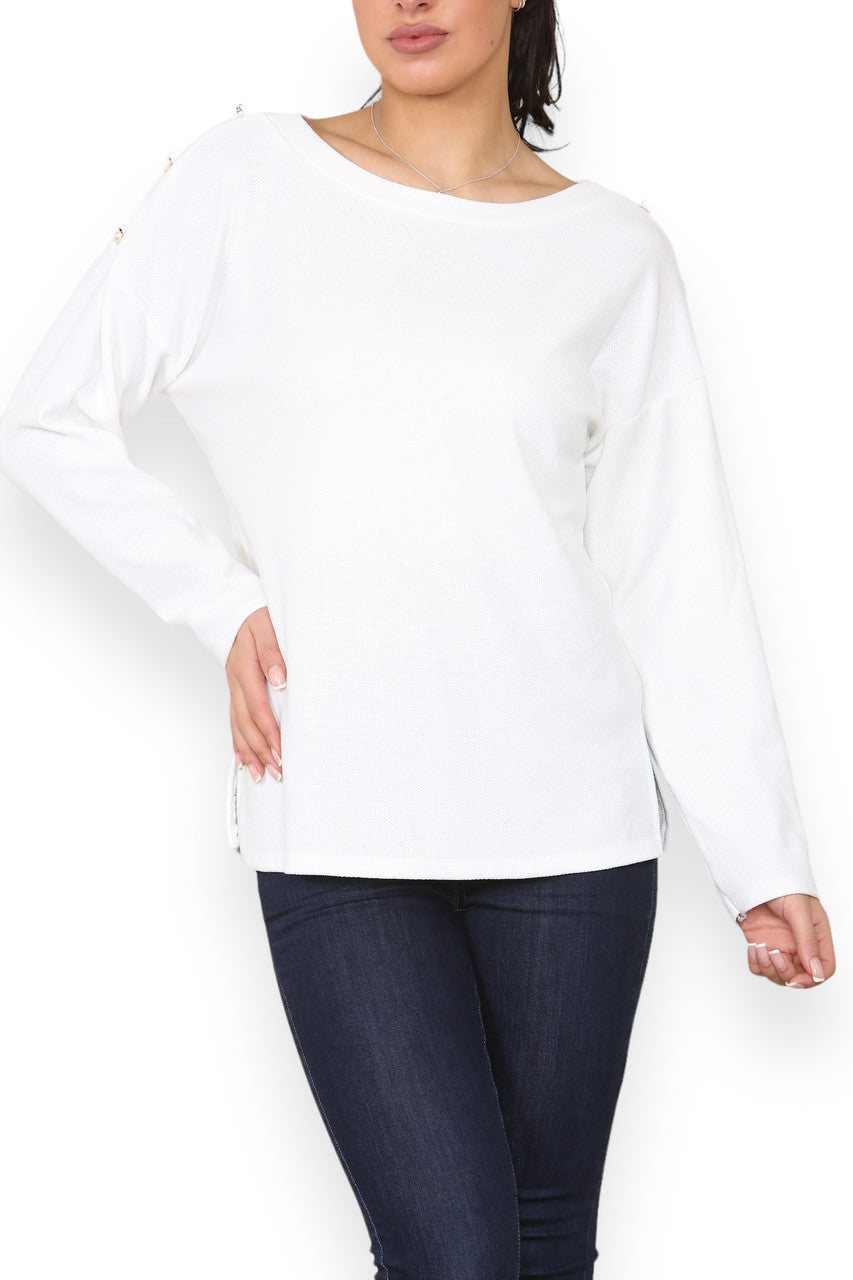 PEARL SHOULDER DETAIL TOP WHITE
