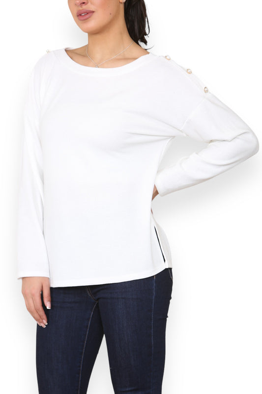 PEARL SHOULDER DETAIL TOP WHITE