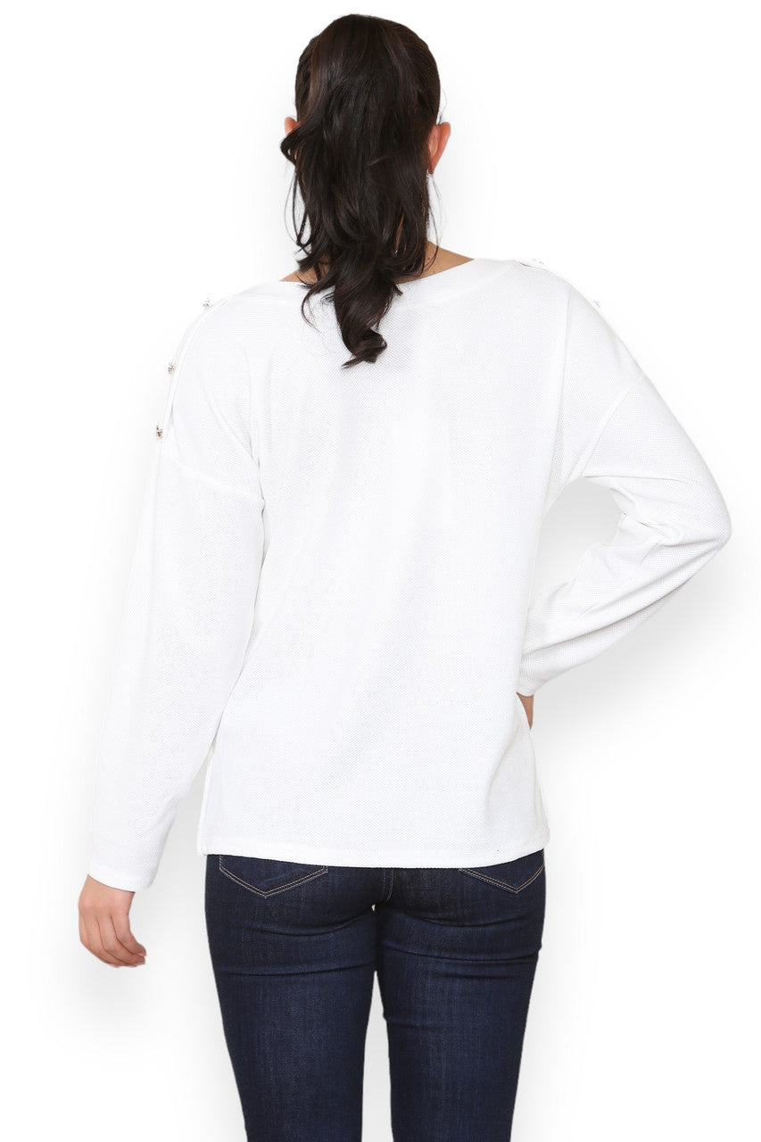 PEARL SHOULDER DETAIL TOP WHITE