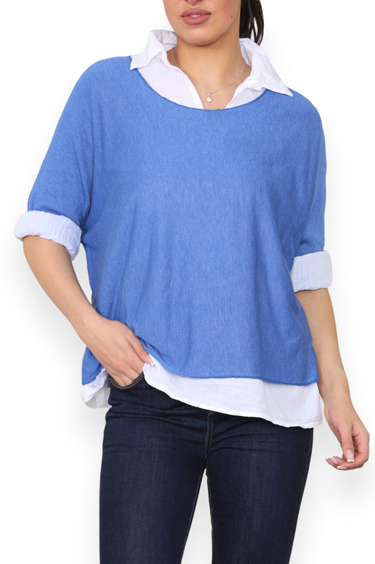 2 IN 1 SHIRT LAAG TRUI KONINGSBLAUW