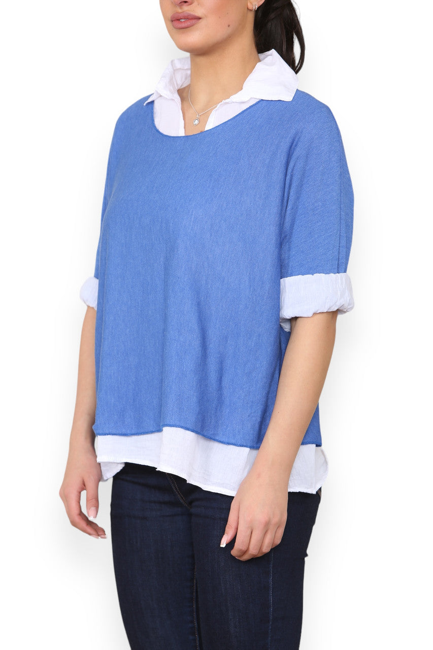 2 IN 1 SHIRT LAYER JUMPER ROYAL BLUE