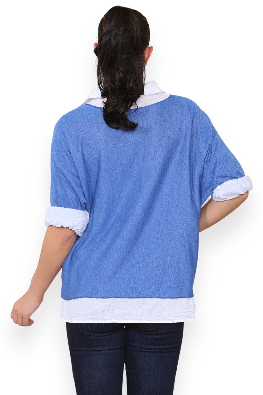 2 IN 1 SHIRT LAYER JUMPER ROYAL BLUE