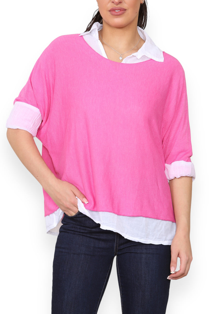 2 IN 1 SHIRT LAYER JUMPER CERISE