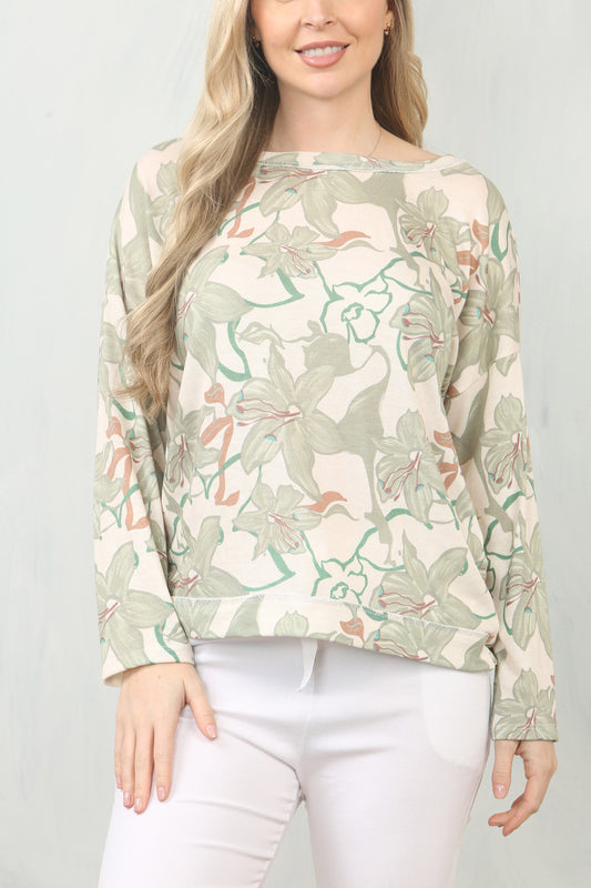 LILY PRINT BLOUSE MET LANGE MOUWEN - KAKI