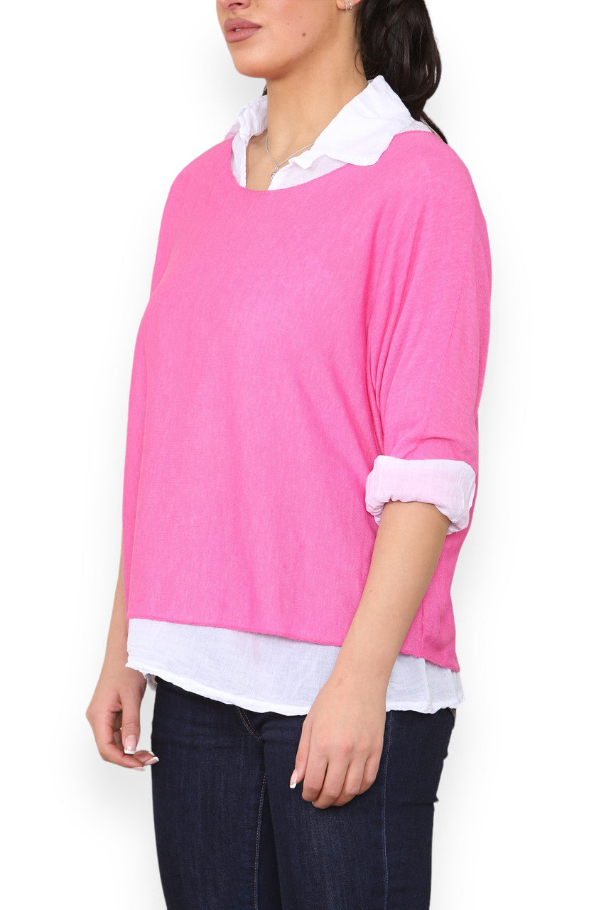 2 IN 1 SHIRT LAYER JUMPER CERISE