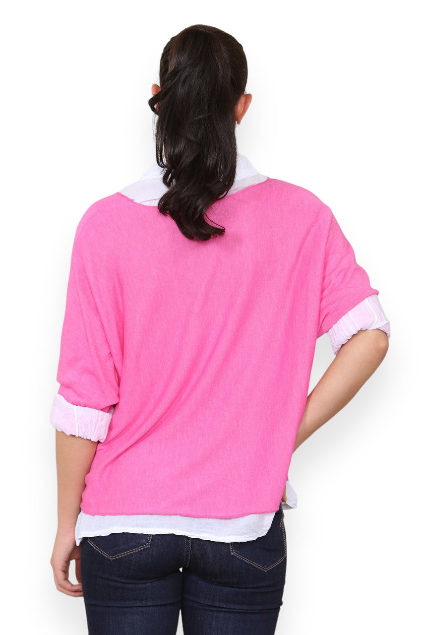 2 IN 1 SHIRT LAYER JUMPER CERISE