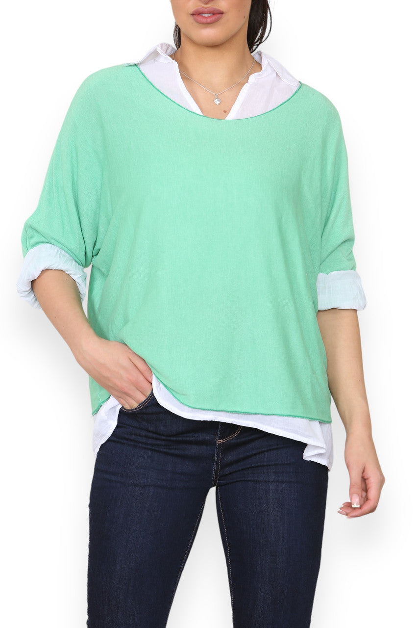2 IN 1 SHIRT LAYER JUMPER GREEN