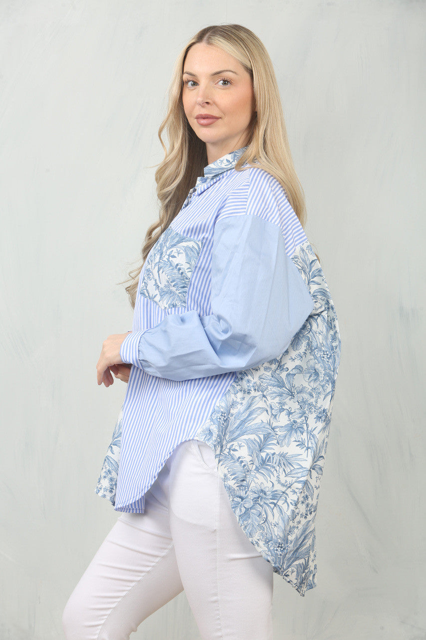 BLADSTREEP CONTRASJERSEY TOP MET PAND - LICHTBLAUW
