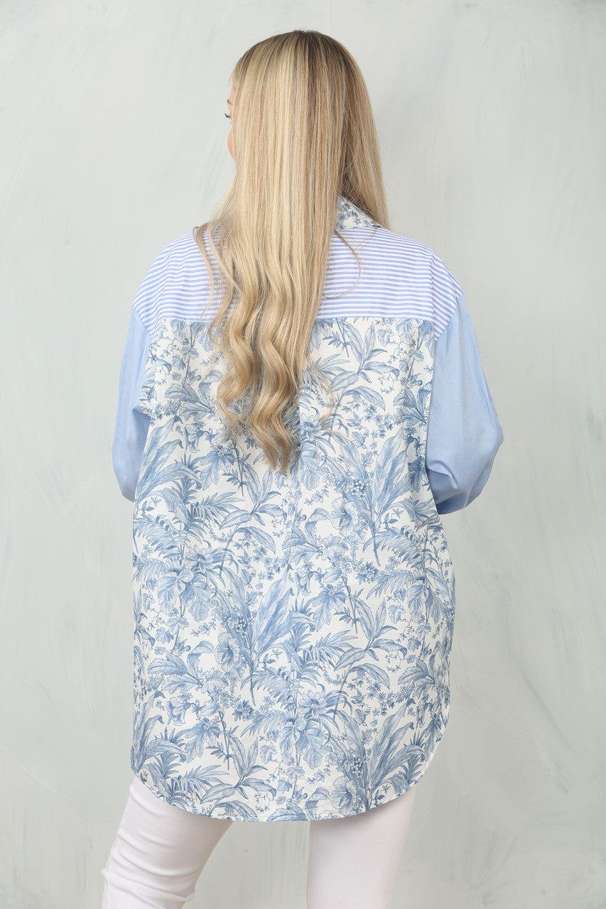 BLADSTREEP CONTRASJERSEY TOP MET PAND - LICHTBLAUW