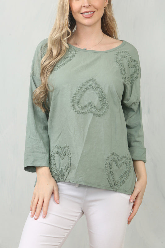 HEART TUFTED TOP - KHAKI
