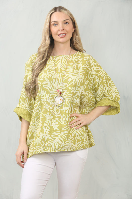 LEAVES PRINTED TOP - MUSTARD