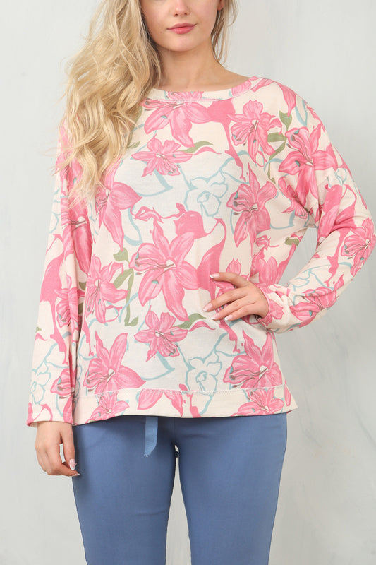LILY PRINT TOP LANGE MOUW - ROZE