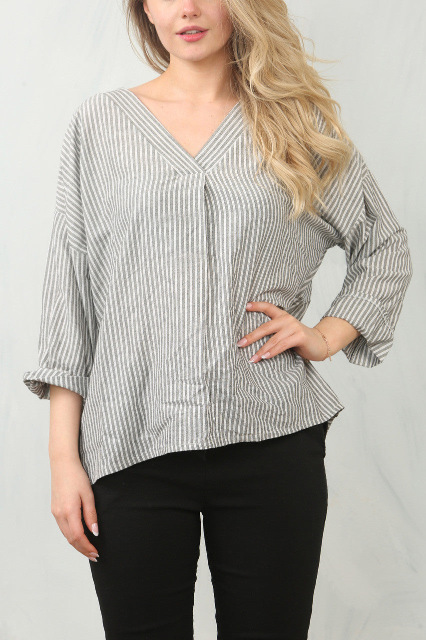 NAALDSTREEP V-HALS BLOUSE TOP - HOUTKOOL