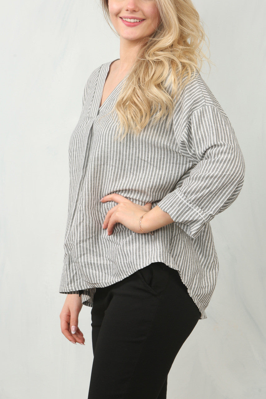 NAALDSTREEP V-HALS BLOUSE TOP - HOUTKOOL