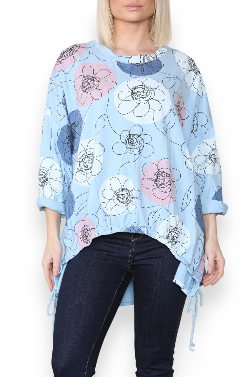 FLORAL SKETCH PRINT SWEATSHIRT LIGHT BLUE