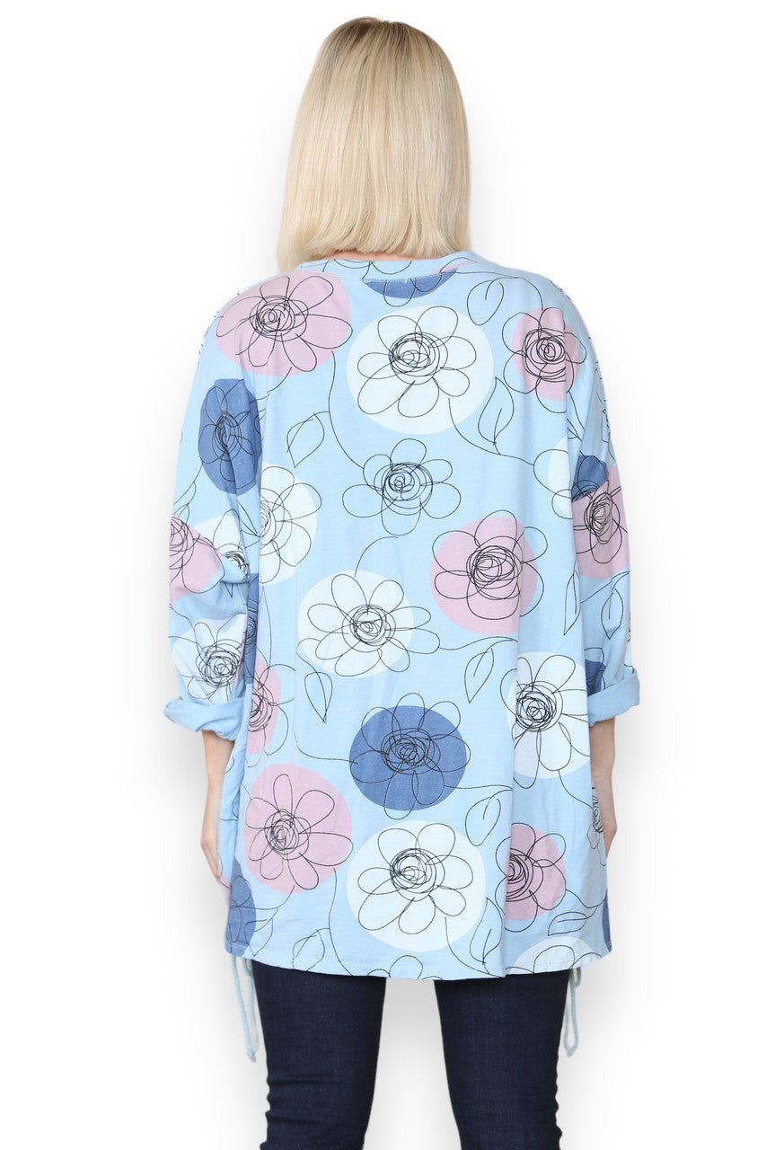 FLORAL SKETCH PRINT SWEATSHIRT LIGHT BLUE