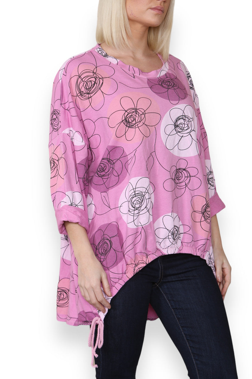 FLORAL SKETCH PRINT SWEATSHIRT CANDY PINK