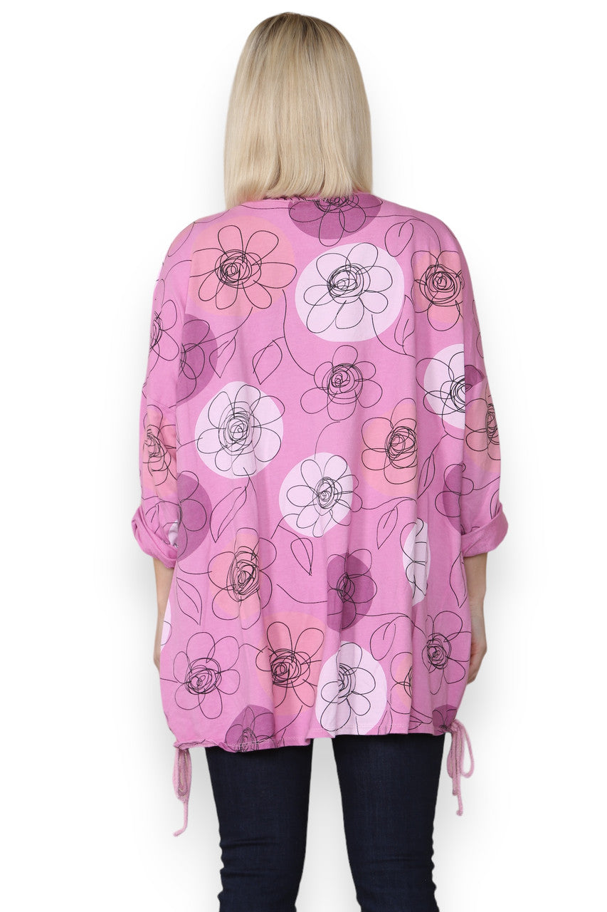 FLORAL SKETCH PRINT SWEATSHIRT CANDY PINK