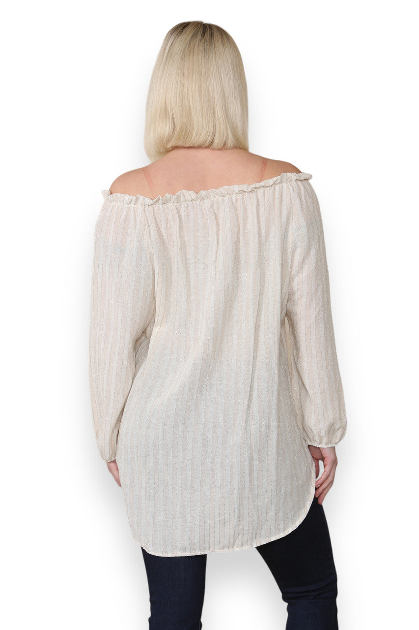 STRIPE BARDOT GYPSY TOP STONE