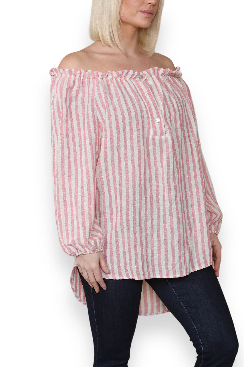STRIPE BARDOT GYPSY TOP PINK