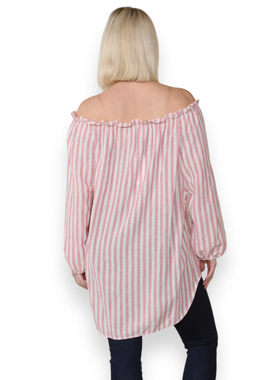 STRIPE BARDOT GYPSY TOP PINK