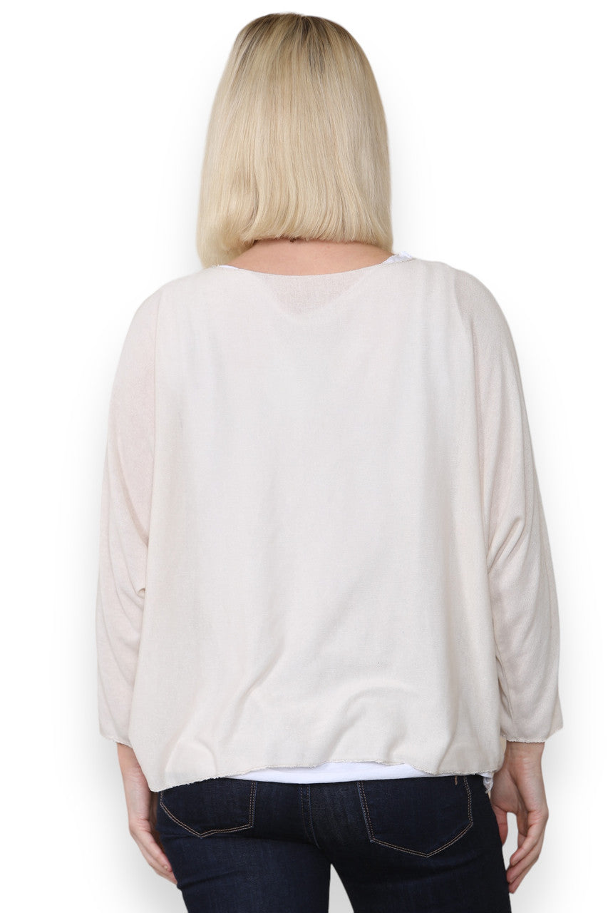 EFFEN TWEE-LAAGS TOP MET KETTING - STEEN