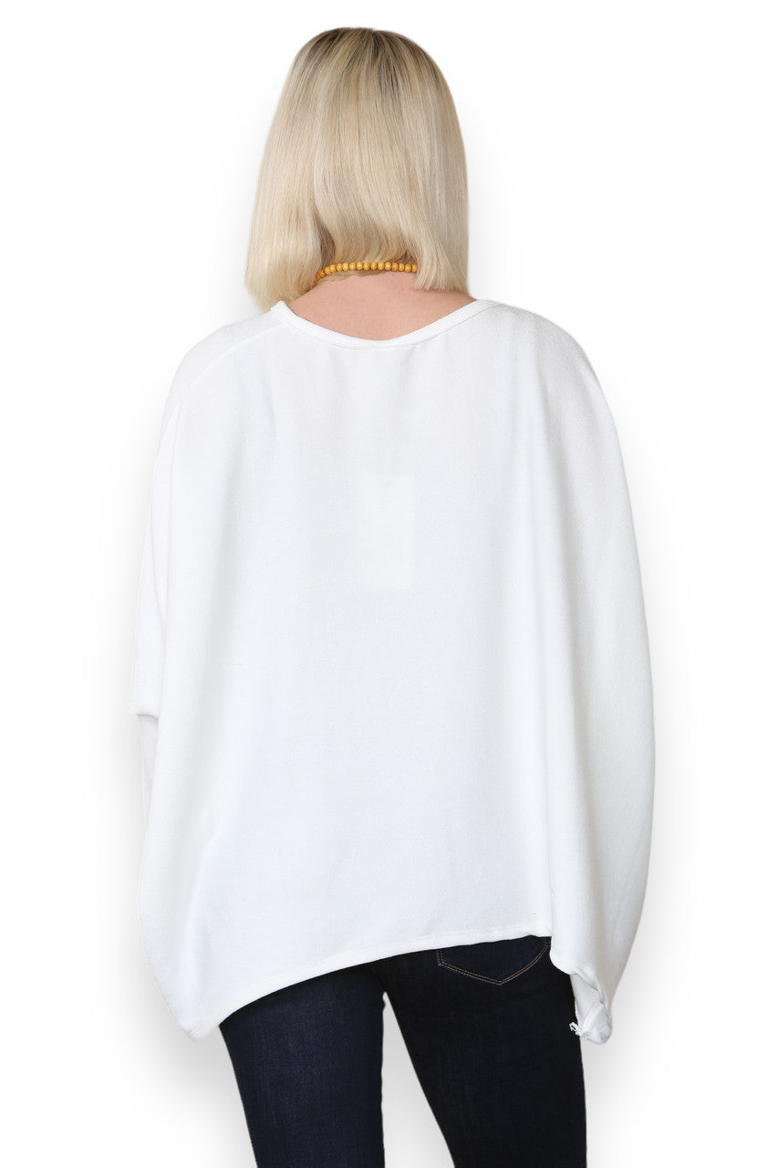 PLAIN FINE KNIT TOP WITH CHUNKY NECKLACE WHITE