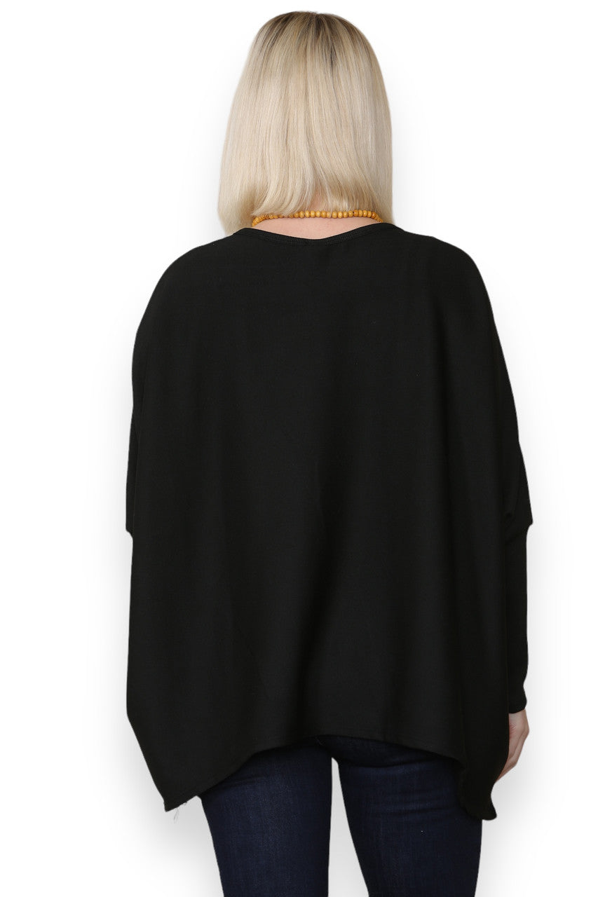 PLAIN FINE KNIT TOP WITH CHUNKY NECKLACE BLACK