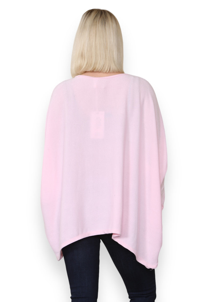 PLAIN FINE KNIT TOP WITH CHUNKY NECKLACE PINK