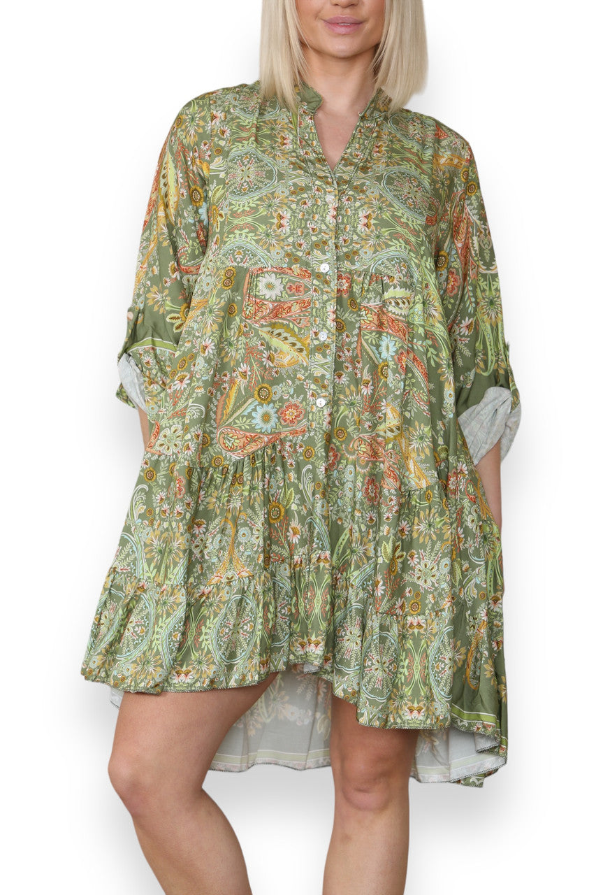 PAISLEY BLOEMENPRINT OVERHEMDJURK KAKI