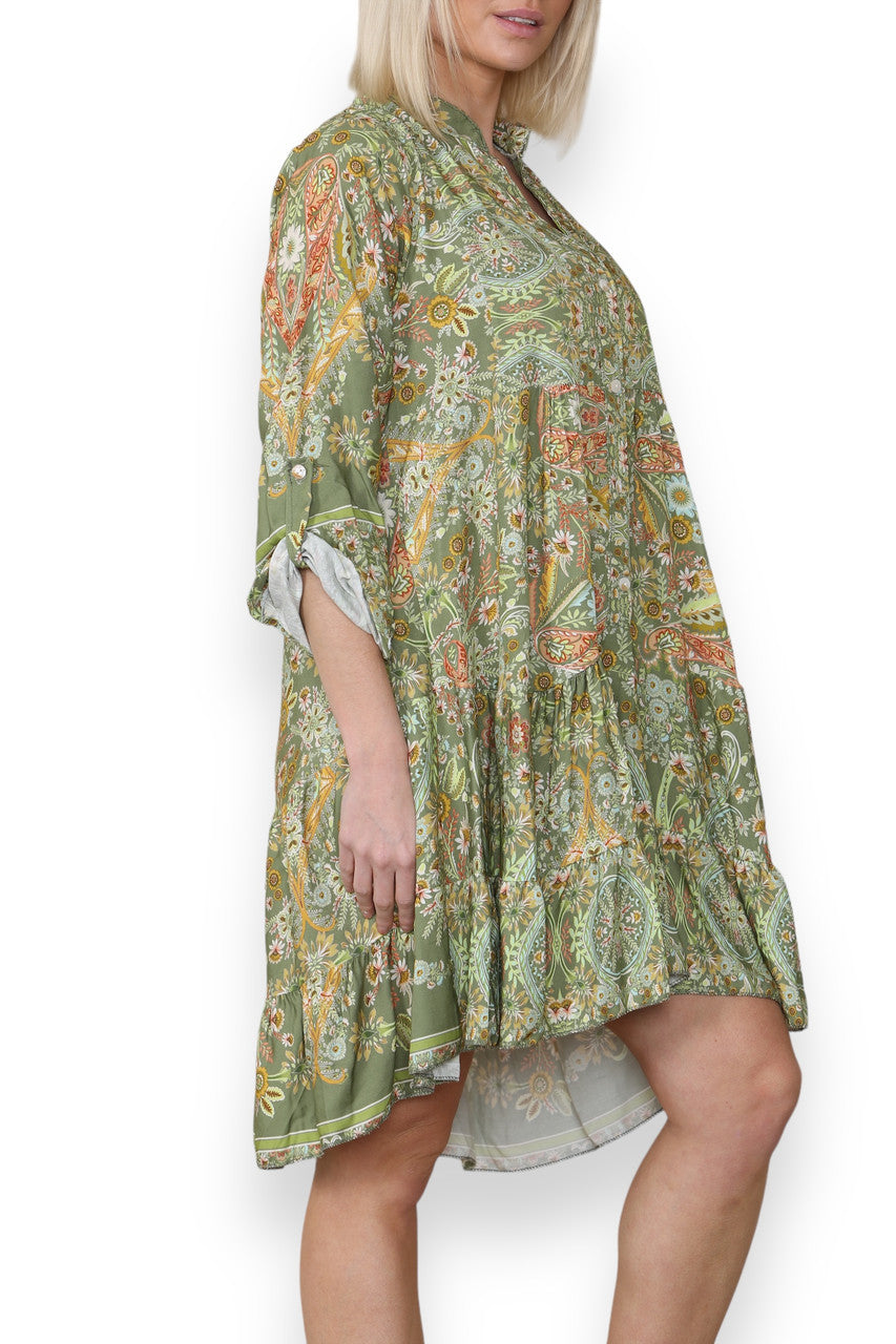 PAISLEY BLOEMENPRINT OVERHEMDJURK KAKI