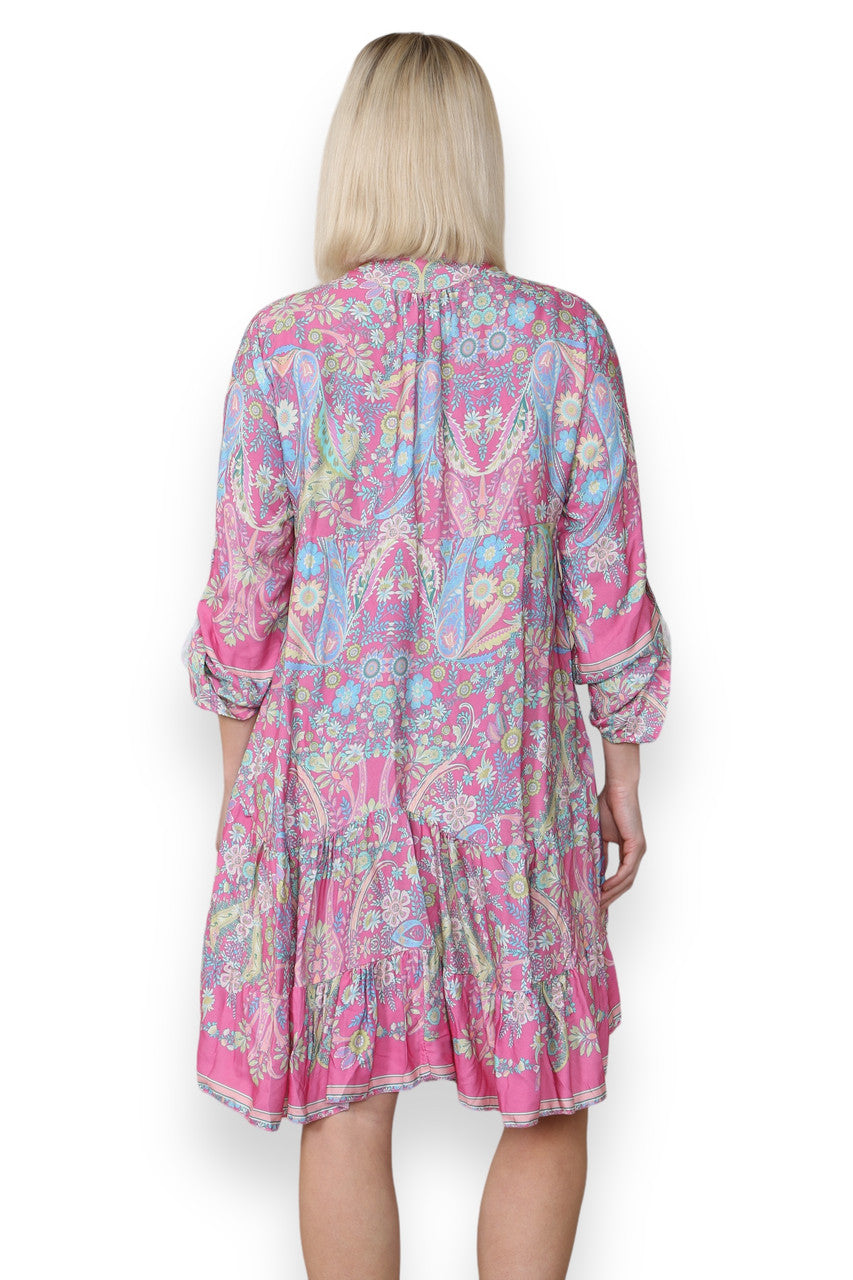 PAISLEY FLORAL PRINT SHIRT DRESS CERISE