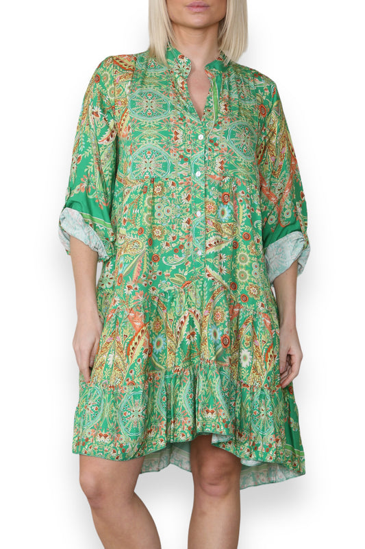 PAISLEY FLORAL PRINT SHIRT DRESS GREEN