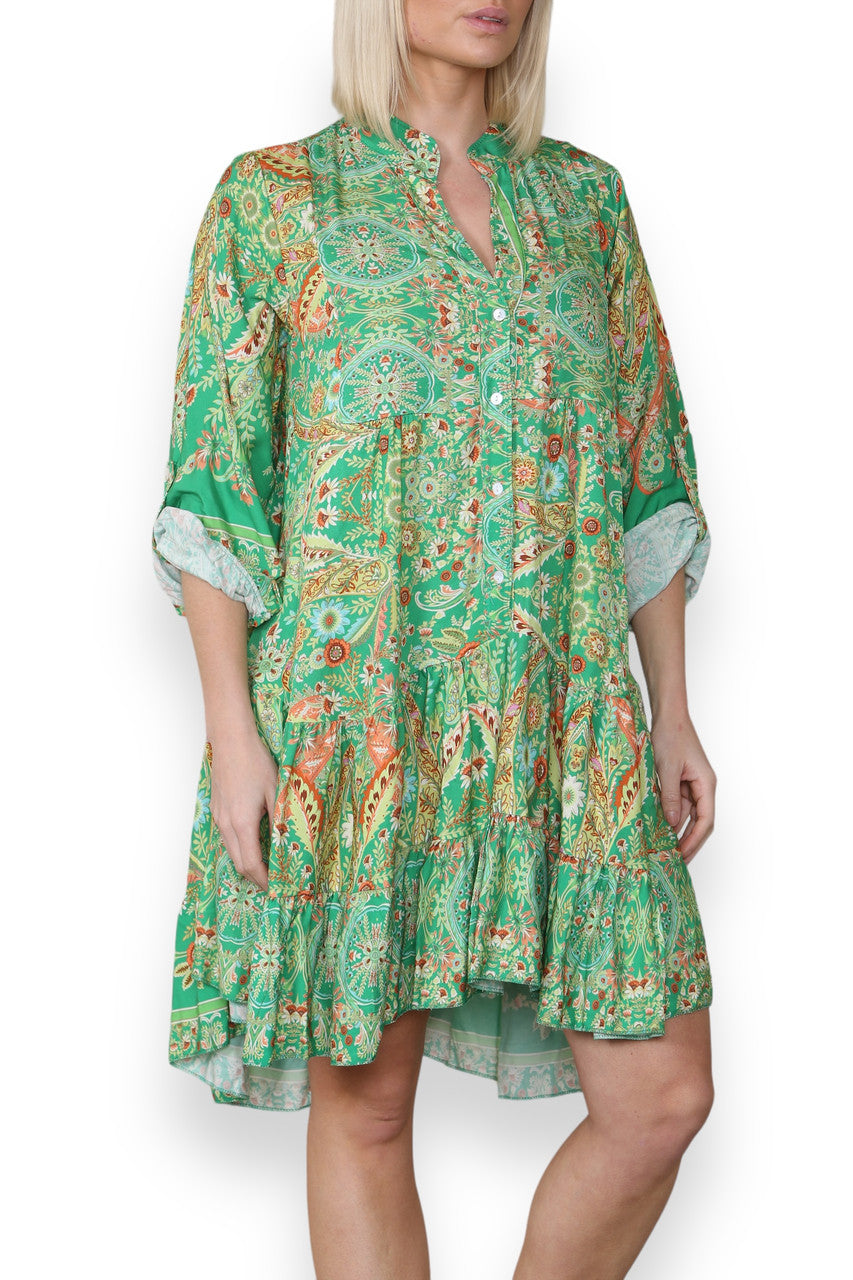 PAISLEY FLORAL PRINT SHIRT DRESS GREEN
